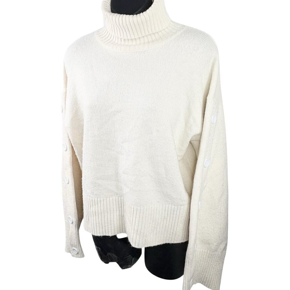 Ivory High Ribbed Neck Button Long Sleeve Pullover Knit Cropped Sweater Women S